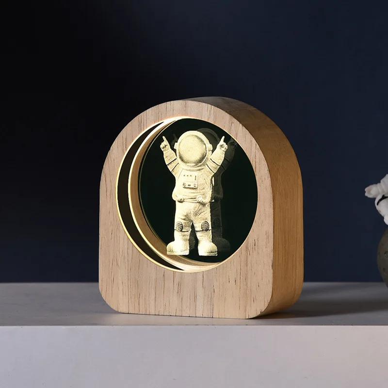 Креативная деревянная светящаяся основа 3D резной хрустальный шар Настольное украшение Подарок Маленький ночник Прикроватная офисная декорация Подарок