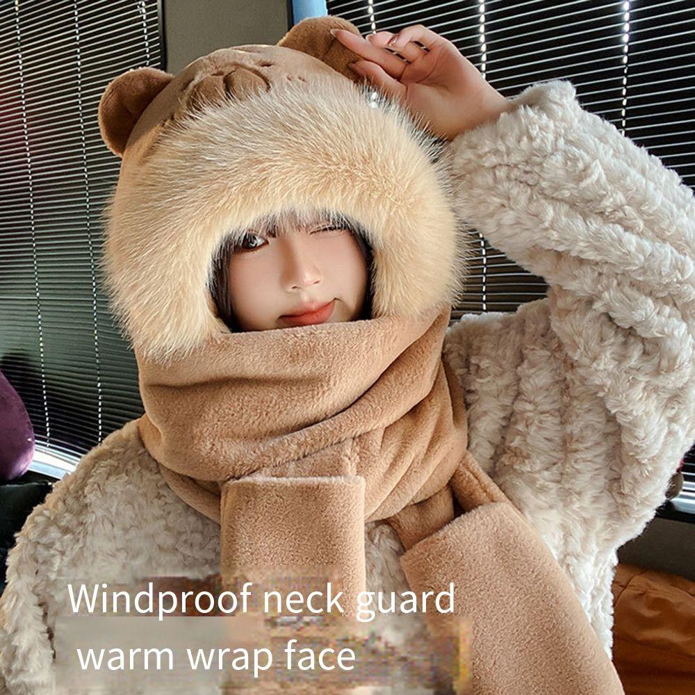 Panda Capybara Hat Scarf Set 3 In 1 Cartoon Plush Hat Earmuff Scarf Hat Glove for Women Lady