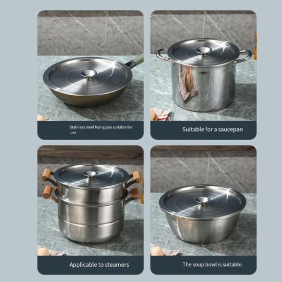 Крышка для кастрюли из нержавеющей стали Универсальная крышка, устойчивая к пару Жаростойкая ручка-кнопка Легко поднимаемая крышка для банок и кастрюль Кухонные аксессуары для приготовления пищи