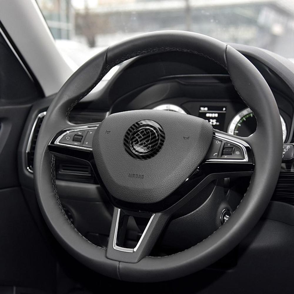 WOHE7 Car Logo Steering Wheel Sticker Badge Refit Accessories For Skoda Kodiaq Octavia Enyaq Kamiq Scala Rapid Superb Karoq Vision RS