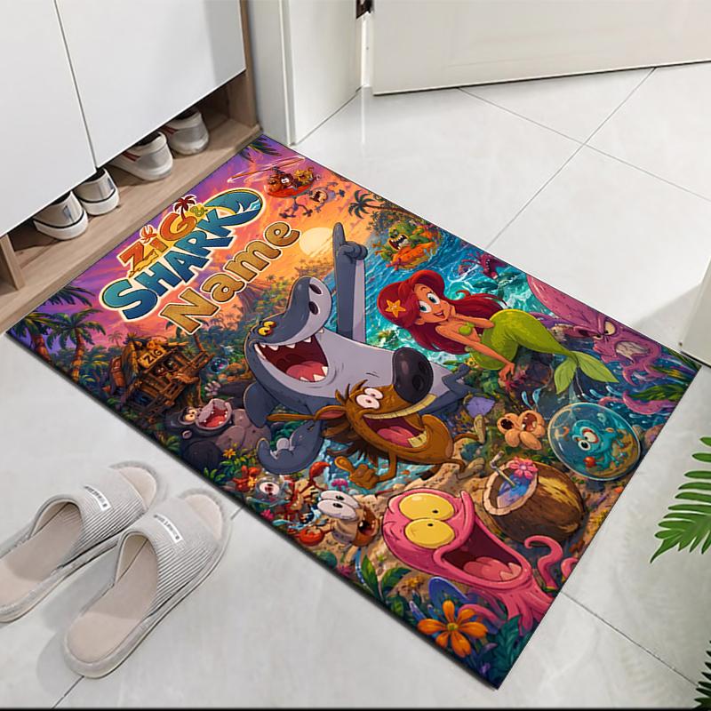 Custom Name Zig Sharko Printed Carpet Rug For Office Chair Living Room Bedroom Kitchen Room Decor Gifts