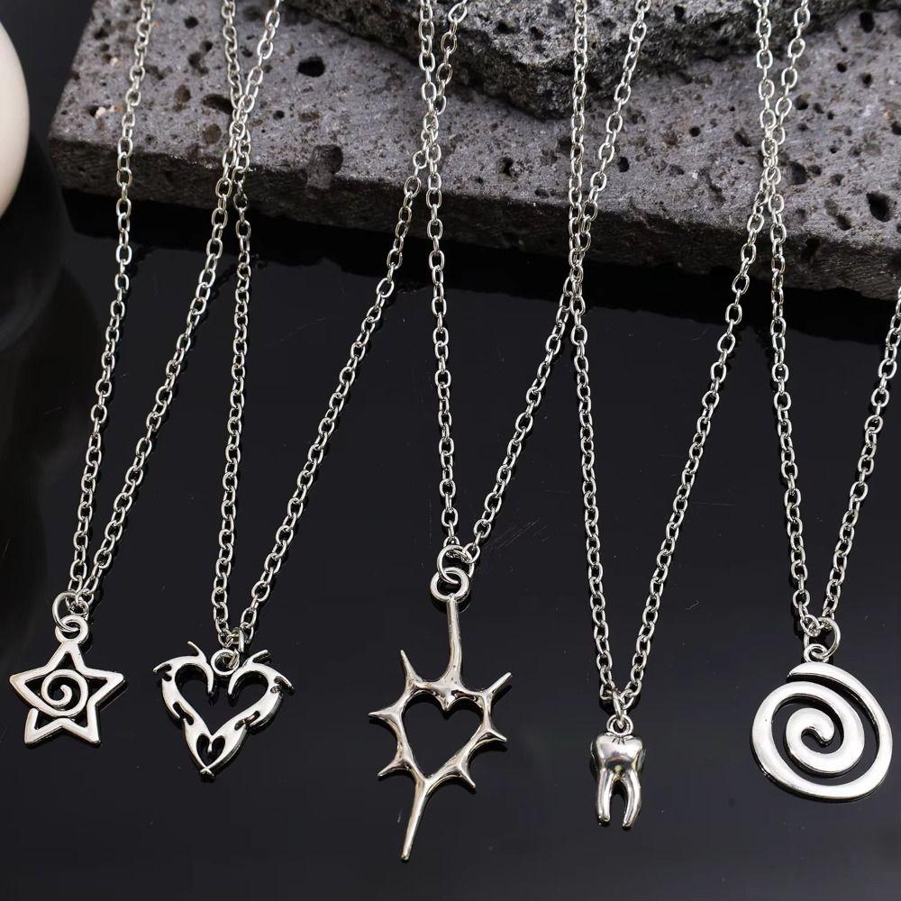 Gothic Charm Heart Teeth Pendant Silver Color Punk Necklace Sweet Cool Y2K Necklace Women Men