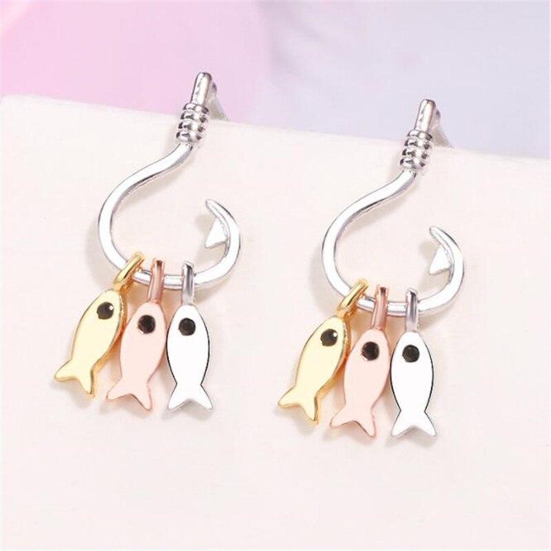 New Original Creative 925 Sterling Silver Hook Three Fish Stud Earrings For Women Girl Piercing Earings Jewelry E416