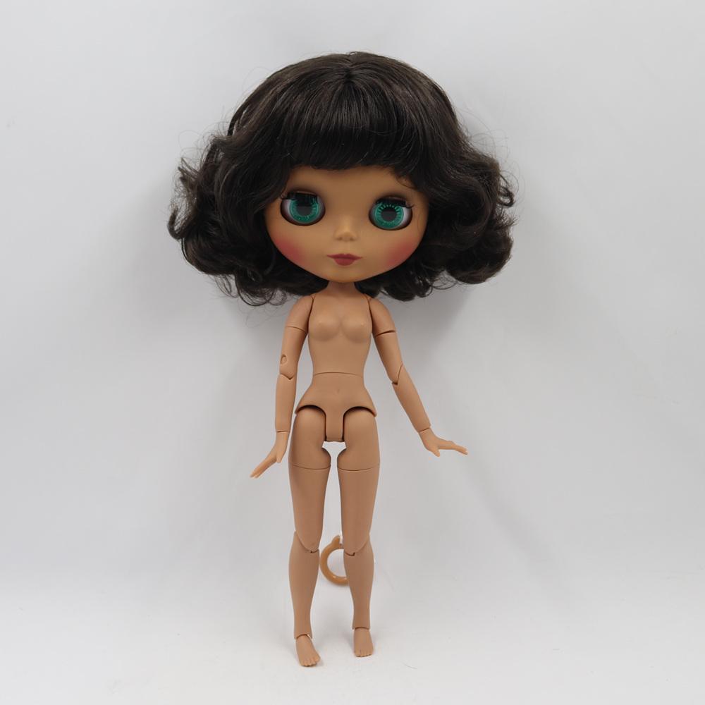 Кукла ICY Blyth 1/6 BJD 30см с темной кожей и короткими черными кудрявыми волосами матовое лицо NUDE шарнирное тело BL950