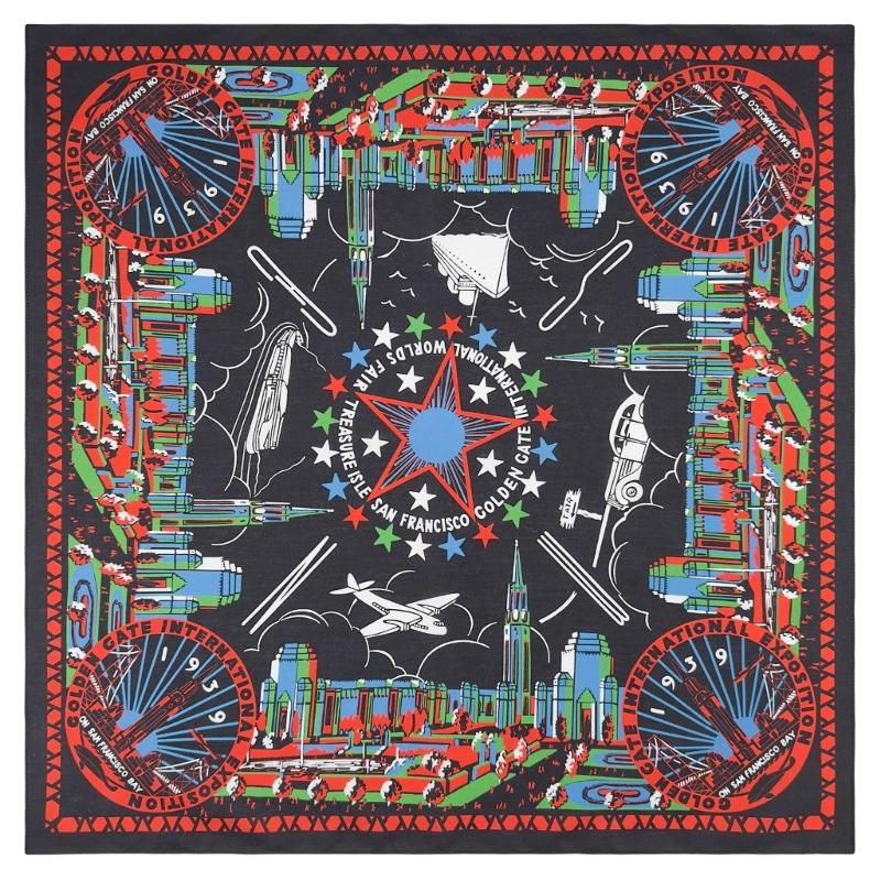 21'' Бандана-платок на голову с узором «Золотые ворота» для женщин и мужчин, квадратный тюрбан, платок на голову, панк повязка на голову, головной убор