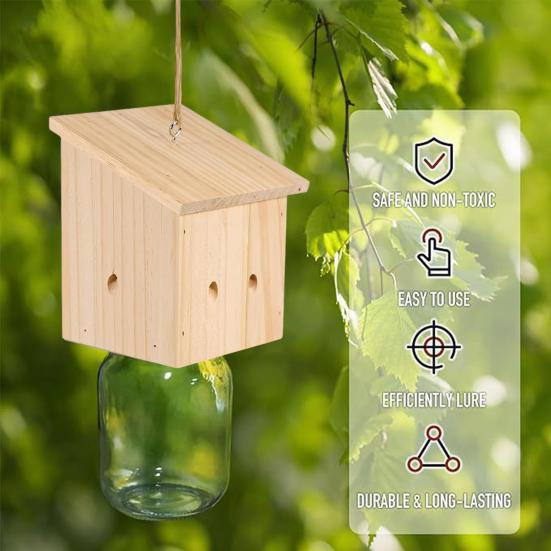 Деревянная ловушка для пчел с прозрачной бутылкой снаружи. Натуральная деревянная ловушка для пчел, устойчивая к погодным условиям, подвесная уличная ловушка для пчел.