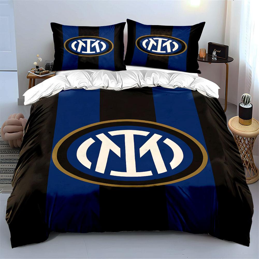 Blue-black stripes, Inter logo. Bedding sets Duvet cover sets Duvet covers Pillowcases(1*Duvet Cover 2*Pillowcases without duvet insert)