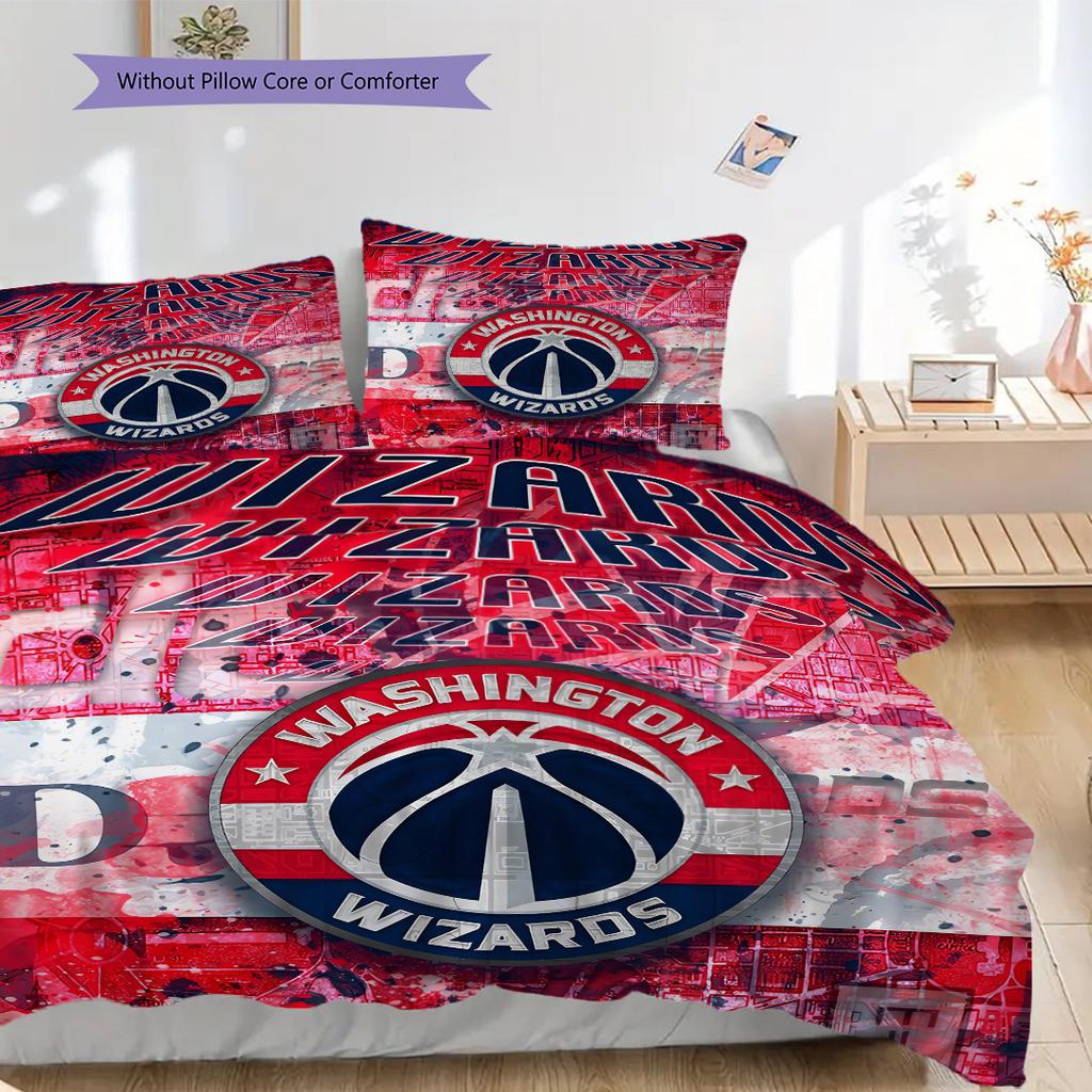 Washington Wizards Pattern Bedding Quilt Set Quilt Cover Pillowcase Home Decoration Birthday Gift (1 * duvet cover + 2 * pillowcase, without core)
