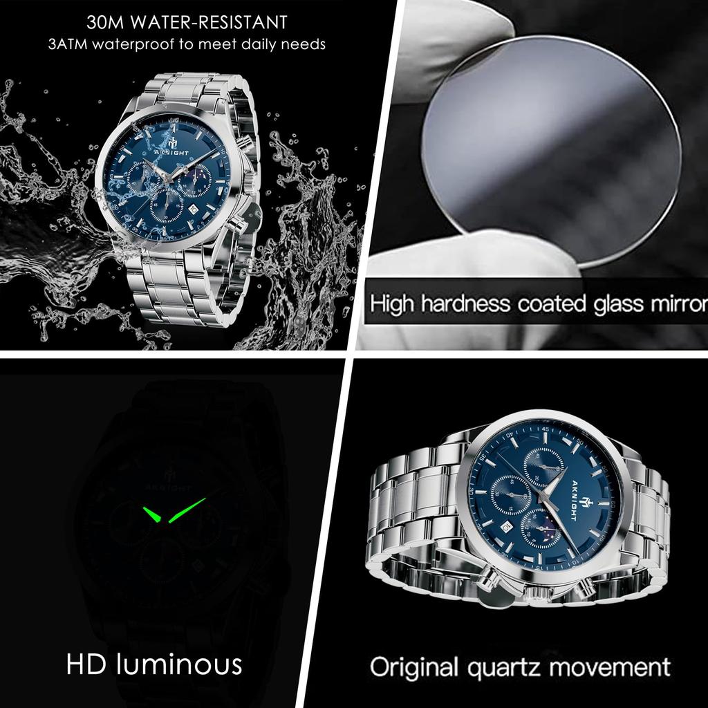 BENYAR AKNIGHT Japanese Stainless Leather Compatible with Business Casual Sports Chronograph Included Men's Watch, Quartz, Steel, Strap, Watches,