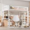 Loft Bed 140x200cm with Safety Ladder, Fence, Children Bed with Iron Frame Wardrobe And Computer Desk, White