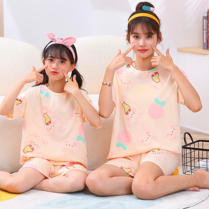 Летний комплект домашней одежды из чистого хлопка с мультяшным рисунком принцессы для мамы и дочки с коротким рукавом