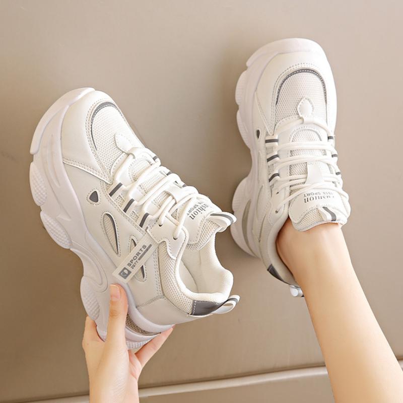 Модные и повседневные туфли для пап 2024 года, толстая подошва, сетчатая, дышащая, внутренняя высота, спортивная, нескользящая, вулканизированная обувь, Zapatos De Mujer