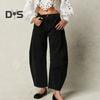 Women Jeans with Pockets Zipper Button Placket Straight Wide Leg Loose Solid Color Ninth Pants Washed Plus Size Trousers