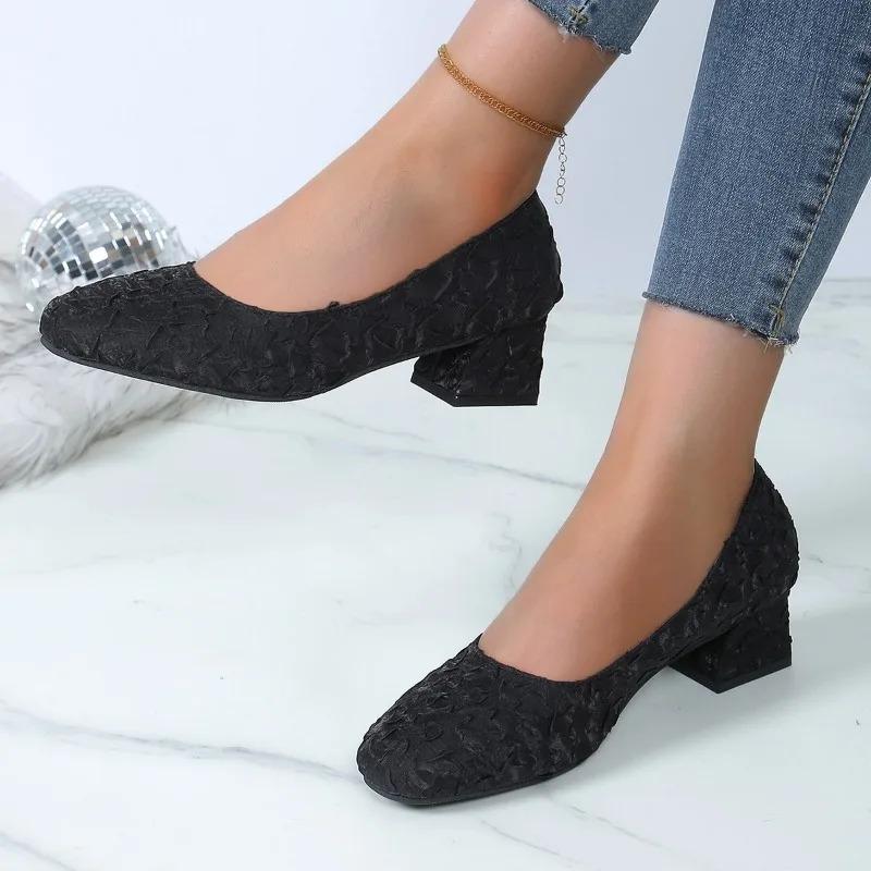 Женские летние сандалии, сандалии с открытым носком, кружевные модельные туфли, женские босоножки на высоком каблуке, туфли-лодочки на квадратном каблуке, женская обувь