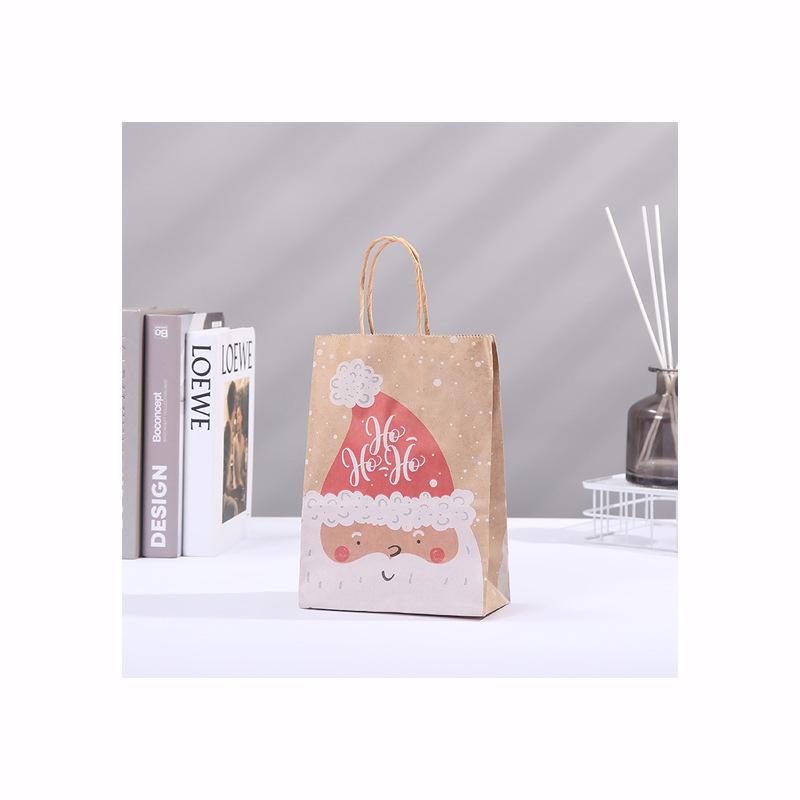 10pcs Happy Christmas Kraft Paper Gift Bag Xmas Santa Claus Candy Biscuit Bag Christmas Gift Hand Bags For New Year Present