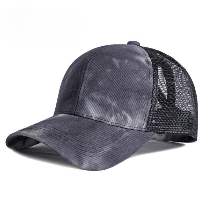 Women's Summer Tie Dye Mesh Baseball Cap Ponytail Messy Bun Trucker Hat Fashion Gradient Outdoor Sports Sun Beach Cap