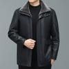 Thickened Down Jacket Men's Lapel Middle-aged and Elderly Men's Leather Jacket Dad's Mid-length Casual Leather Jacket