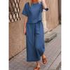 Women Solid Color Short Sleeve Suit Elegant Commuting 2-Piece Set