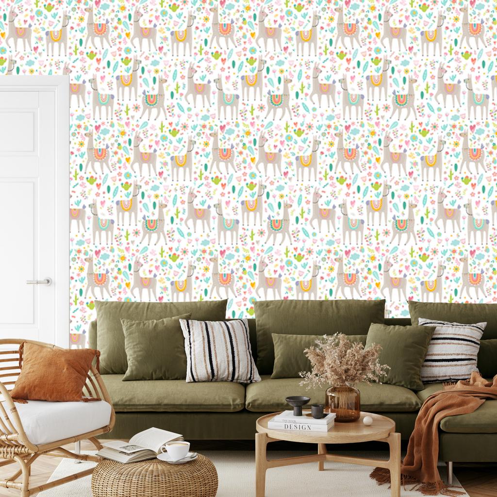 Llama Animals and Flowers Wallpaper for Living Room and Bedroom 50x1000