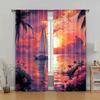 2pc    Curtains Flamingo Sunset with Sailing Durable 100% Polyester Fabric  Without Electricity Birthday Party Use for Holiday