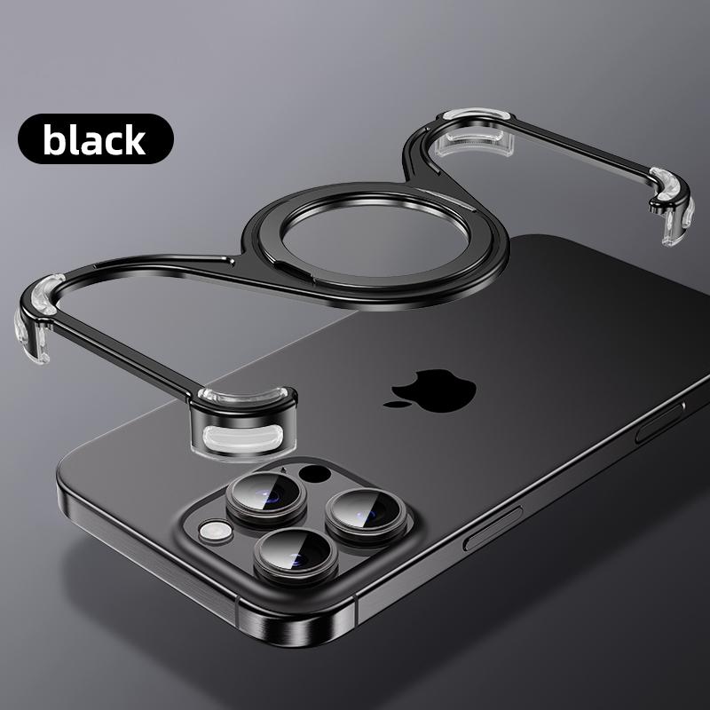 Магнитный металлический чехол для телефона iPhone 13 14 15 16 Pro Max с подставкой W-образной формы, держатель из алюминиевого сплава, безрамная охлаждающая оболочка