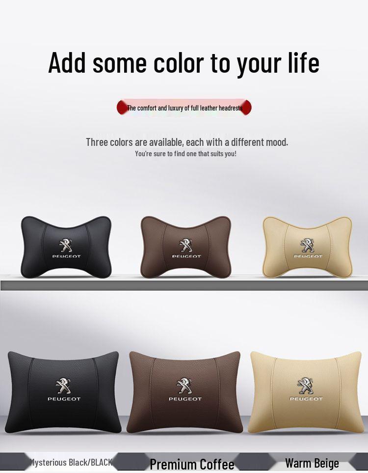 Compatible Headrest & Lumbar Support Cushions, Neck Pillows, and Interior Emblems for Peugeot 408, 4008, 2008, 508L.