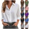 Женская блузка-рубашка, сплошной цвет, пуговицы, длинный рукав, повседневный базовый рубашечный воротник, обычный топ