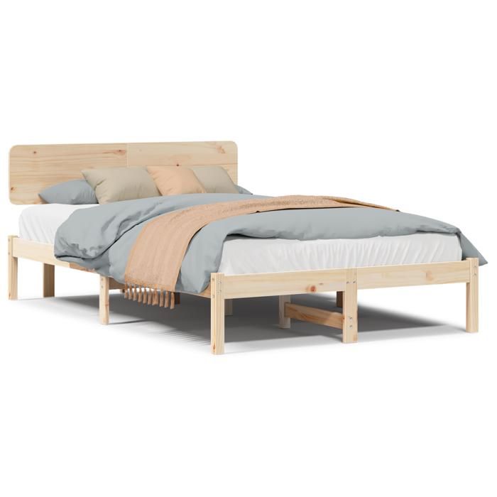 VidaXL Cadre de Lit avec Tête de Lit 135x190 cm en Pin Massif 872113