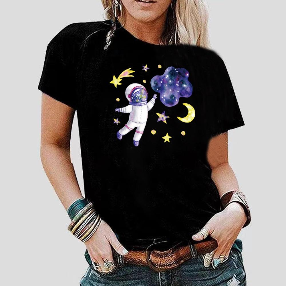Модная летняя женская футболка с принтом астронавта, повседневная дышащая женская футболка с круглым вырезом и коротким рукавом, женская одежда, уличная одежда