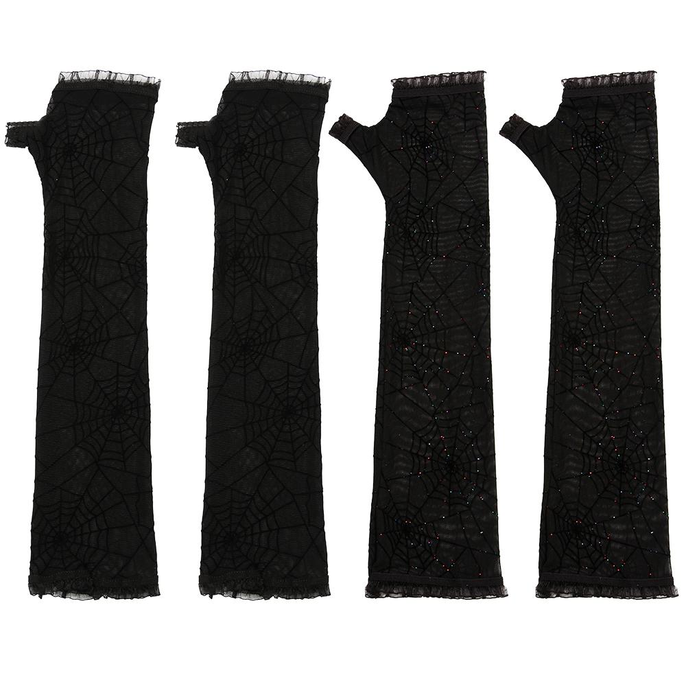 Маскарадные Митенки без пальцев в готическом стиле с паутиной, Хэллоуинские перчатки, Нарукавники, Женские длинные перчатки