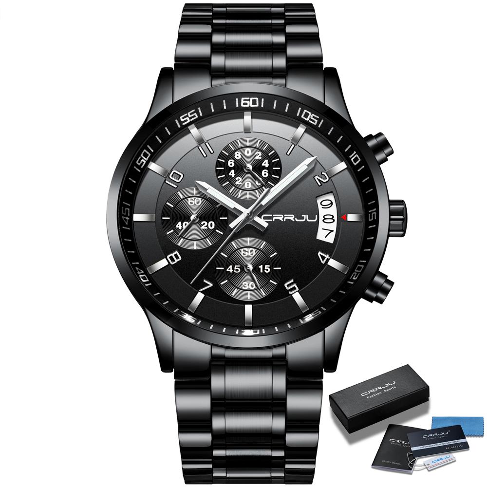 CRRJU Casual Sport Wrist Watches for Mens Stainless Steel Band Quartz Chronograph Wristwatches with Luminous Hands