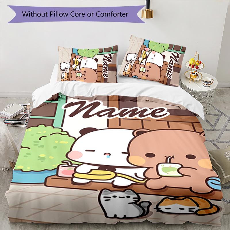 3pcs Yier BuBu Bear1 Cover Set - Personalized Name, HD Printed Bedding with 1 Cover and 2 Pillowcases - Perfect for Home Decor, Easy Care