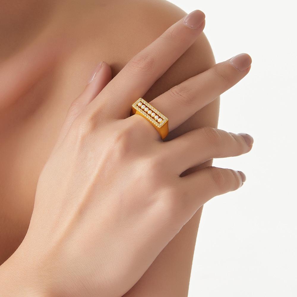 Light Luxury Jewelry Copper Diamond Bead Open Ring Women'S Tail Ring Creative Personalized Accessories Ring