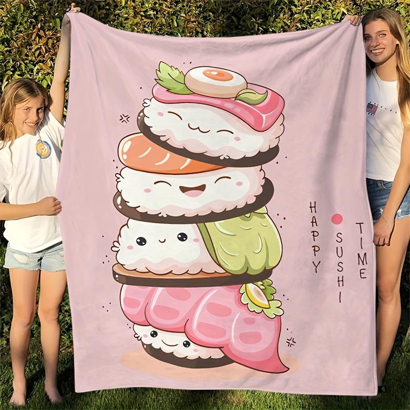 Happy Sushi Asian Influence Flannel printed blanket suitable for all seasons suitable for living room office sofa and travel