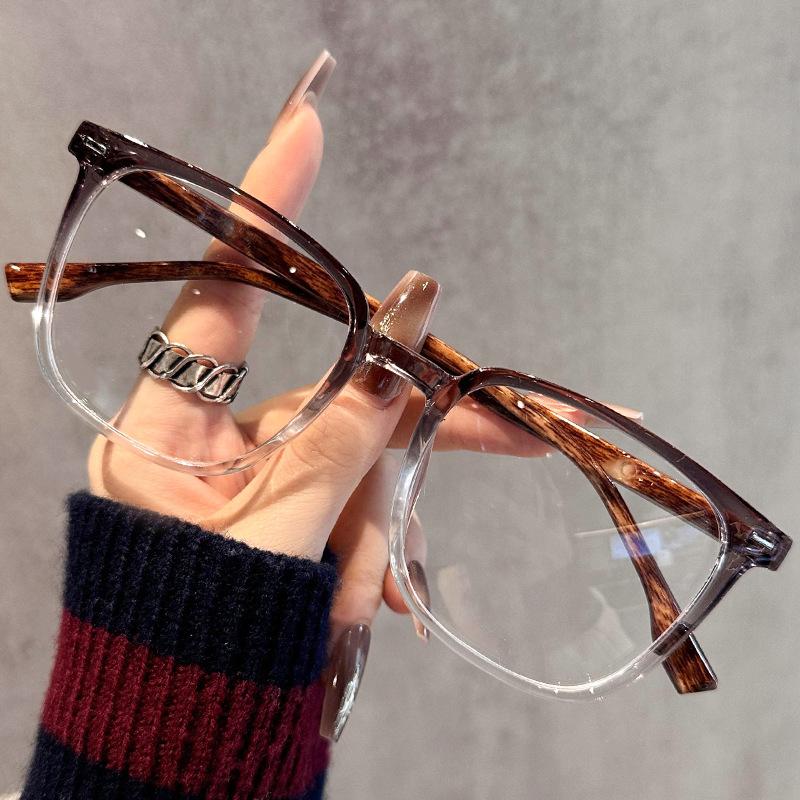 Деревянная текстура Большая оправа Тонкие простые очки Защита от синего света Можно подобрать с диоптриями Плоские очки Студенческие Ретро