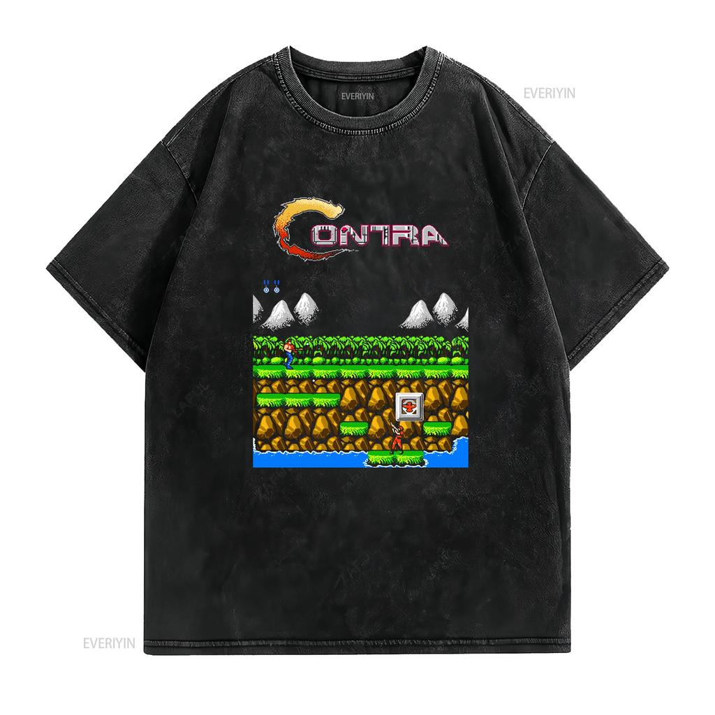 Contra gryzor stage 1 NES Famicom игра 8-битный экран Футболка Аркадный классический винтажный ретро дизайн все размеры винтажный Постиранный