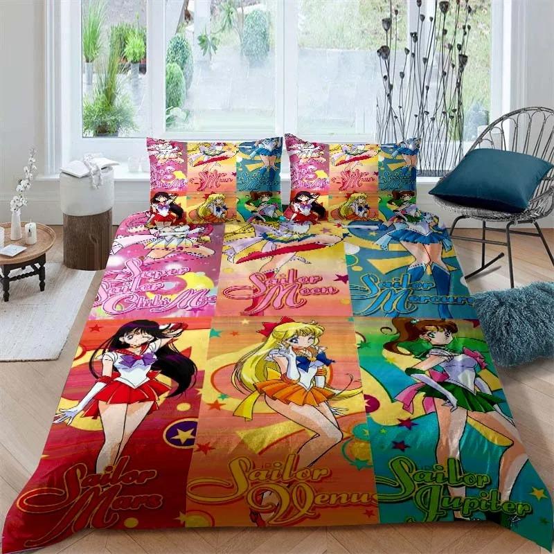 3D Print  New Sailor Moon Cartoon Bedding Set Boys Girls Twin Queen King Size Duvet Cover Pillowcase Bed boys Adult