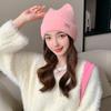 New Women Cute Cat Ear Winter Hat Fashion Faux Fur Knitted Hat Kpop Style Soft Beanie Hats Female Candy Colors Streetwear Cap