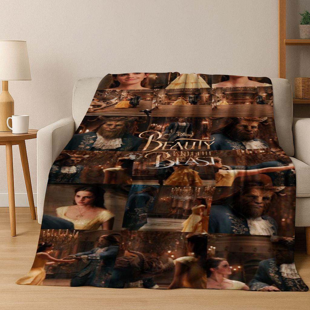 3D Beauty and The Beast Lovely Cartoon Flannel Blanket,Warm and Cozy Soft Throw Blanket for Home Bedroom Bed Sofa Cover Gift Kid