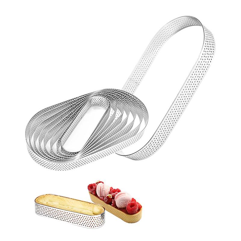 Oval Muffin Tart Rings Stainless Steel Cake Mold Perforated Cake Mousse Mold Cookies Cutter Pastry Quiche Baking Mold
