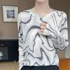 Women S Long Sleeve Round Neck Thin Printed Tie Dye Knit Base Top