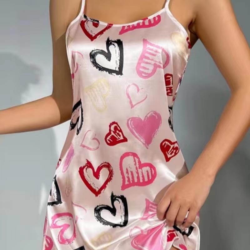 Женская сексуальная ночная рубашка на бретельках, ночная рубашка, женское сексуальное нижнее белье, шелковая атласная пижама, ночная рубашка с цветочным принтом, домашняя одежда, мини-платье