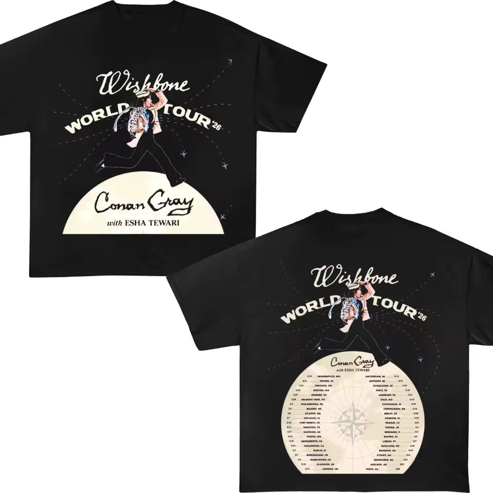 Conan Gray The Wishbone 2026 Tour Merchandise Cover Art Reversible T-Shirt Pure Cotton Couple Loose Casual Streetwear Shirt