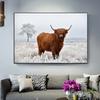 Highland Cow Wild Animal Canvas Painting Snow Cattle Posters and Prints Wall Picture for Cuadros Living Room Home Decor No Frame