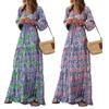 Women Maxi Dress Long Holiday V-neck Bohemian Print Maxi Dress Ladies Su