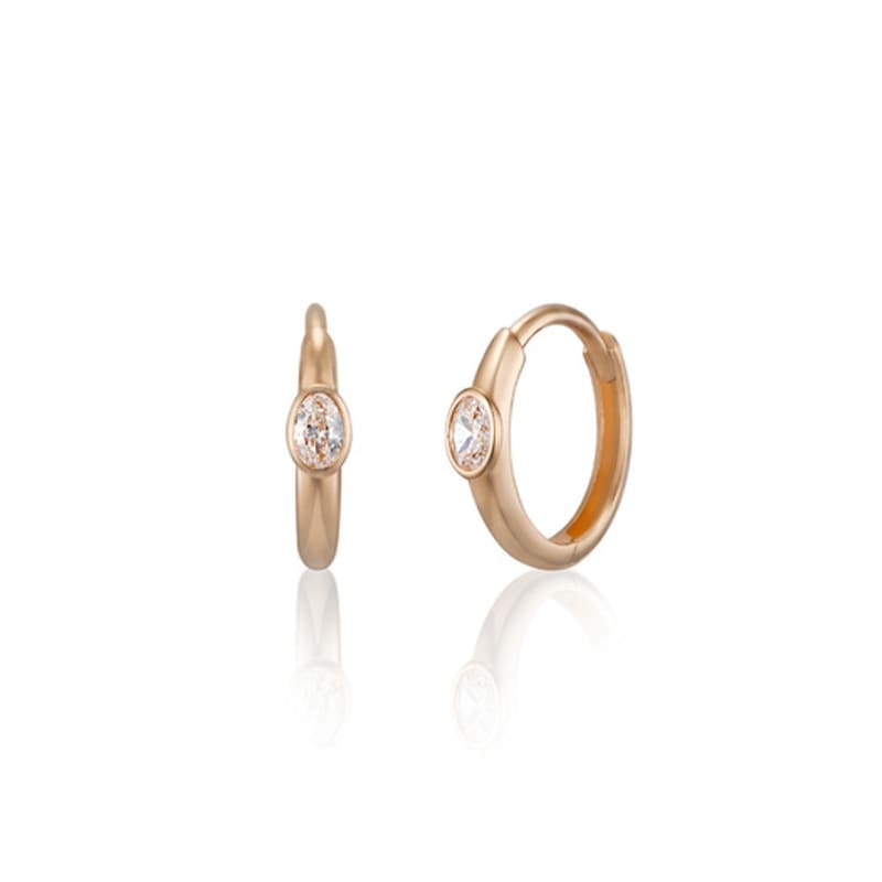 LUNNE 14k Oval Stone Point One-Touch Ring Earrings (14k Gold) #LFE26