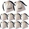 10pcs White Canvas Drawstring Gift Bags 5" X 7" - Reusable Jewelry Pouches for Weddings Birthdays & DIY Favors with Black Straps
