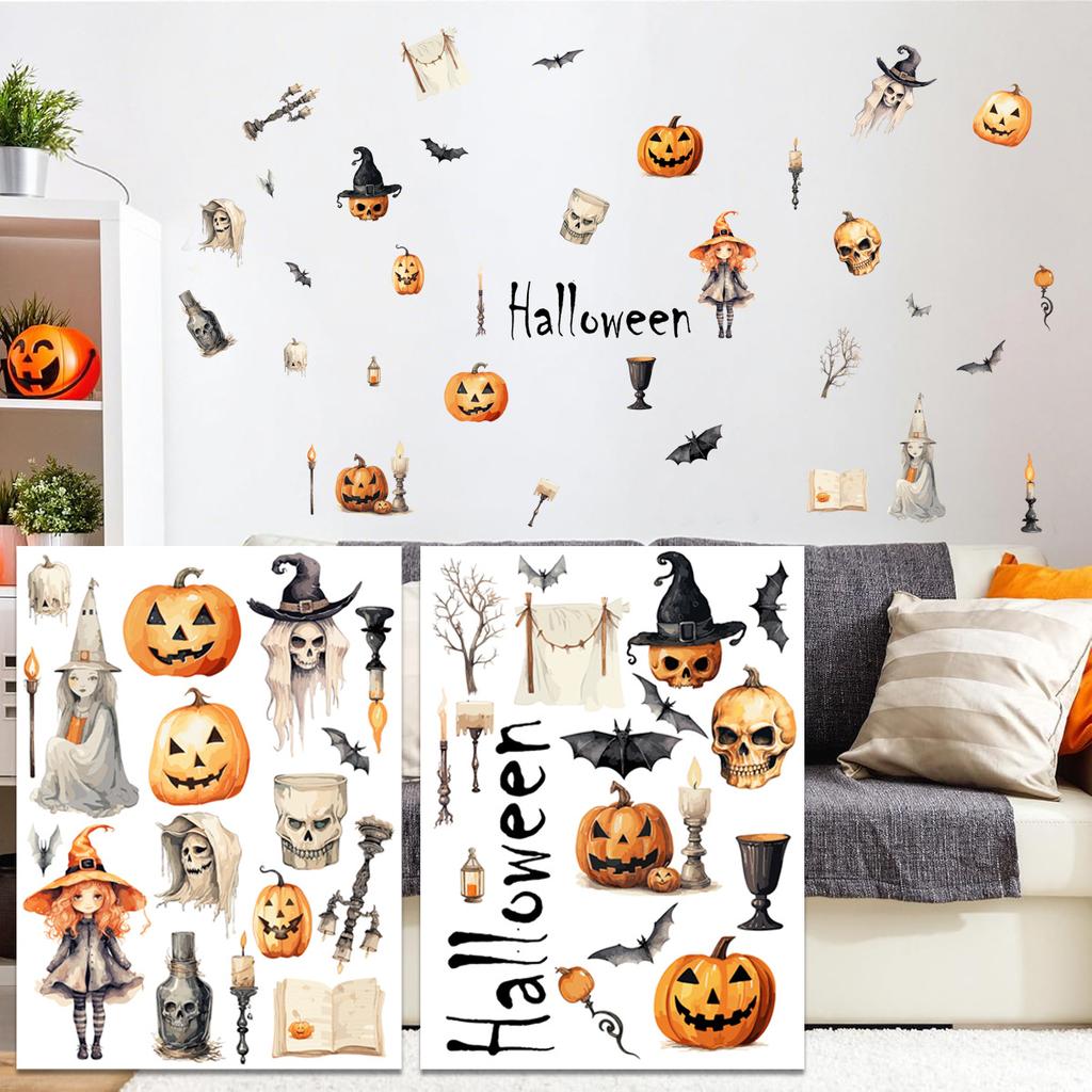 Halloween PVC Wall Stickers Amazon Pumpkin Skull Witch Halloween Tearable Decorative Wall Stickers