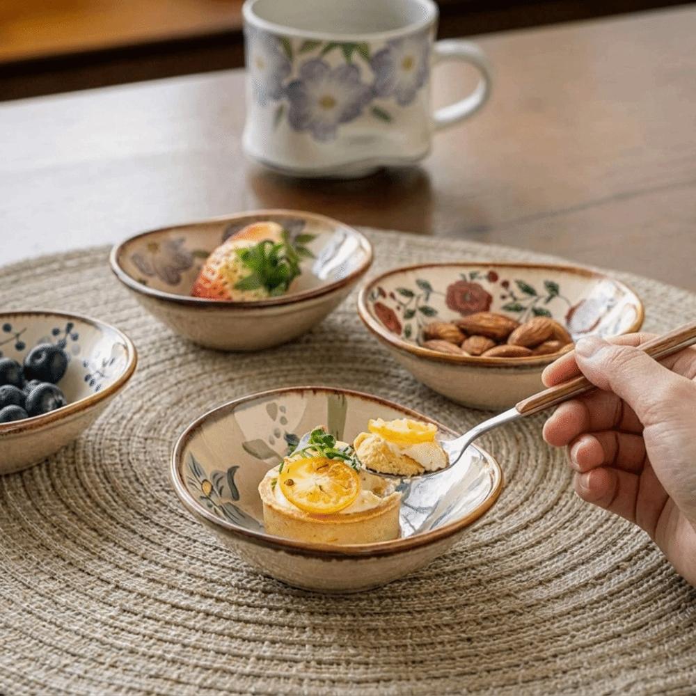 Floral Pattern Ceramic Flavor Dish Mini Soy Sauce Dish Multi-functional Vinegar Dish Hot Pot