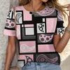 Plus Size Geometric Print T-Shirt  Casual Crew Neck Short Sleeve T-Shirt Women's Plus Size Clothing